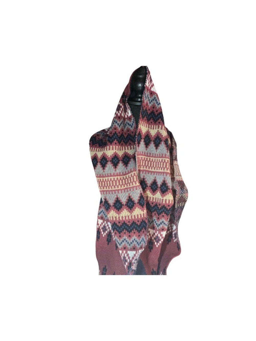 Geometric Pattern Tassel Scarf Burgundy Navy Be Clever Outerwear Southwest
